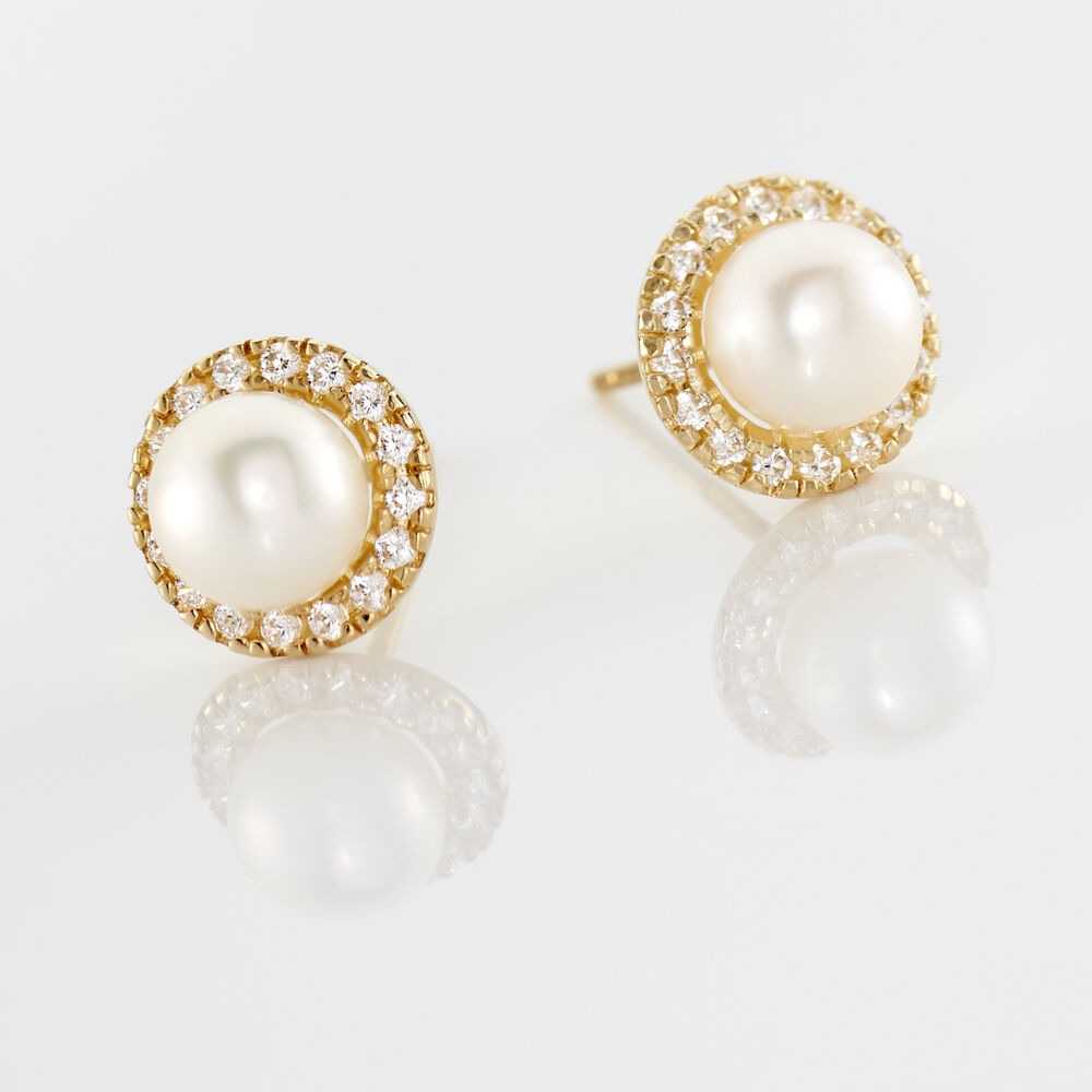 Boucles D'oreilles Puces Grizel Or Jaune Perle De Culture Et Oxyde - Boucles d'oreilles mariage Femme | Marc Orian