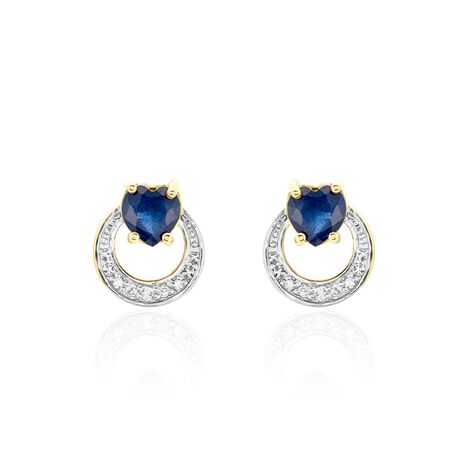 Boucles D'oreilles Puces Ambrosine Or Jaune Saphir Diamant - Puces Femme | Marc Orian
