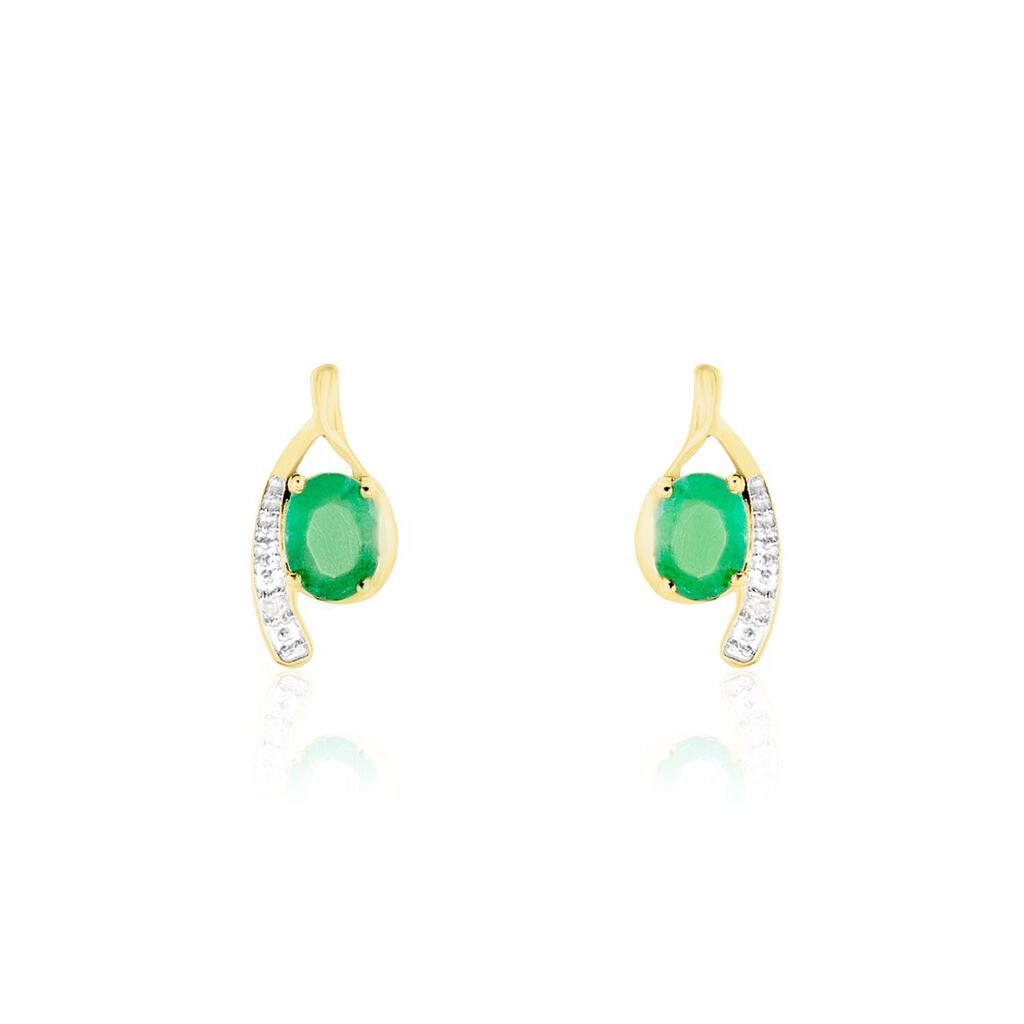 Bijoux D'oreilles Emotion Or Jaune Emeraude Diamant - Puces Femme | Marc Orian