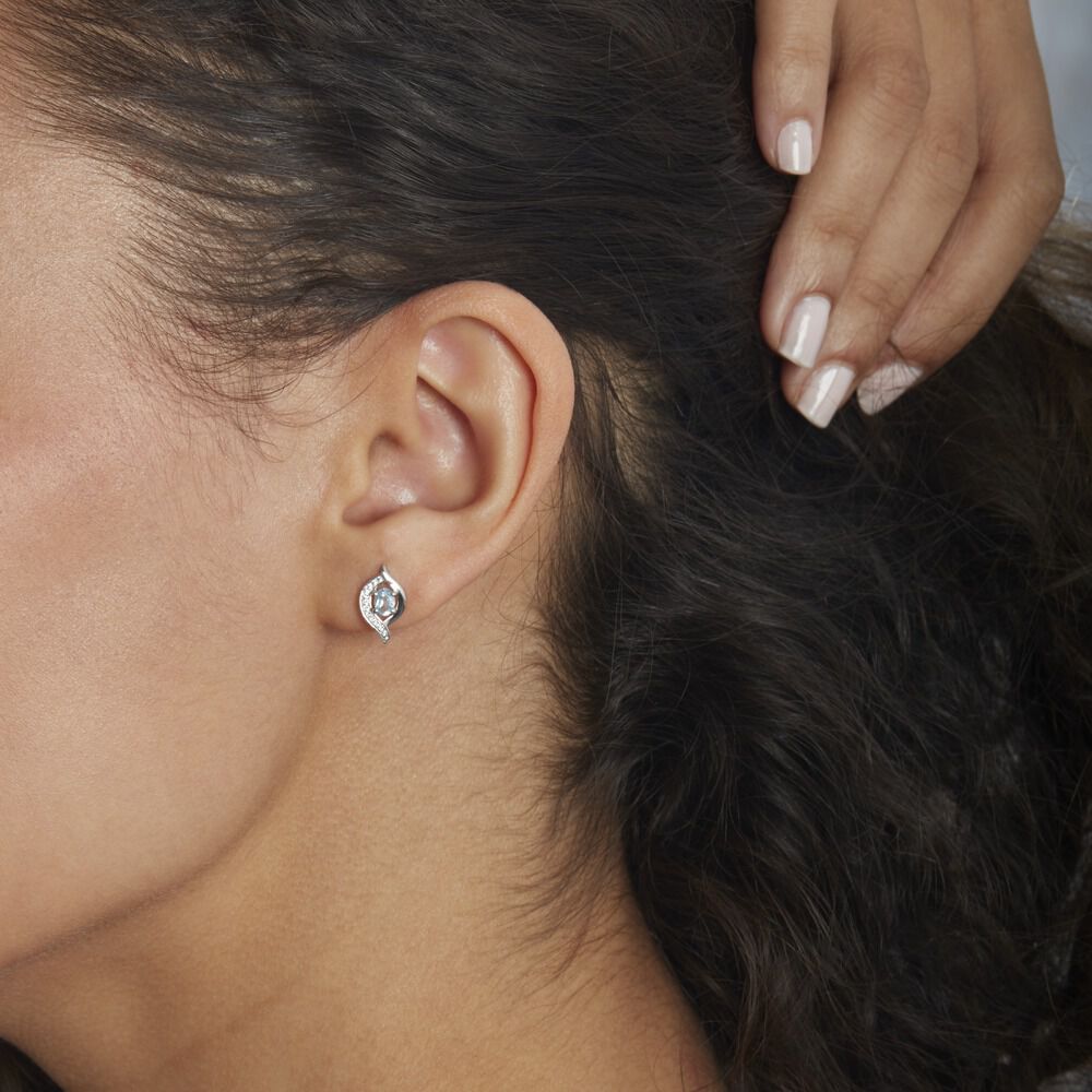 Boucles D'oreilles Lydia Or Blanc Topaze Oxyde - Puces Femme | Marc Orian