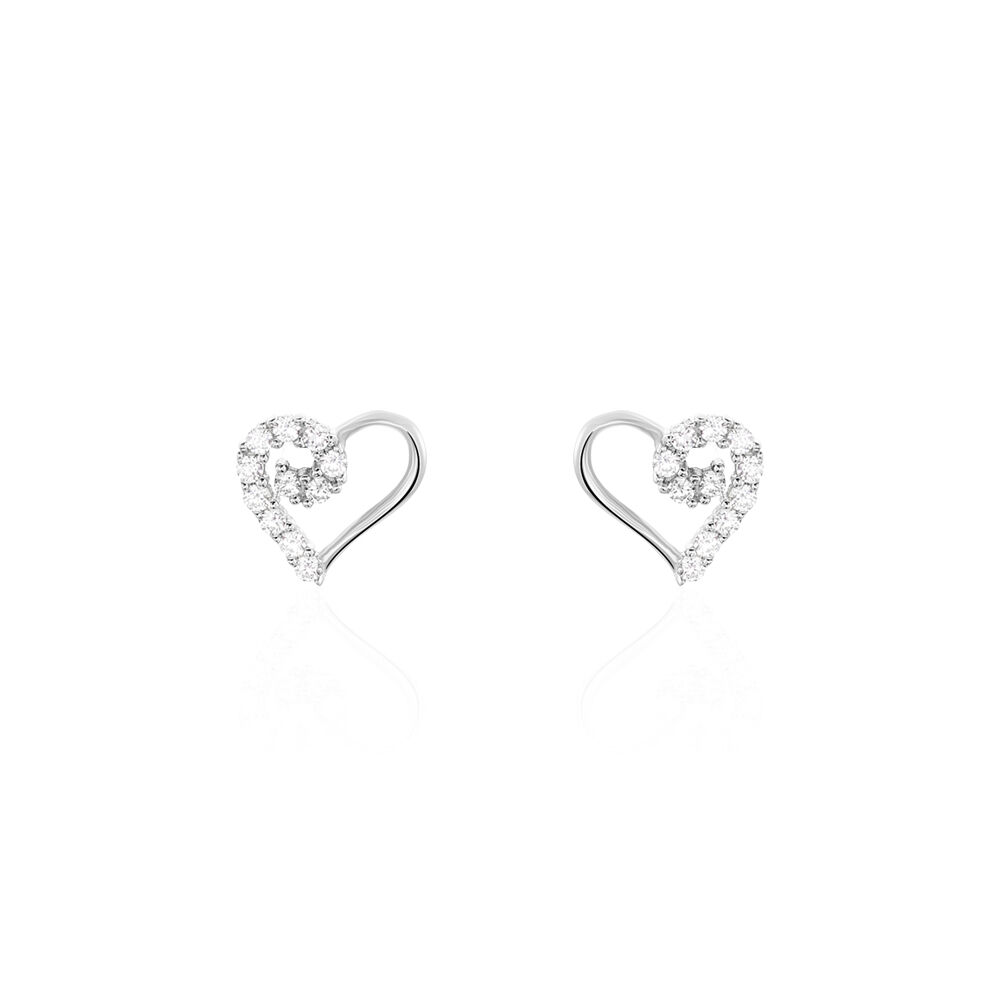 Boucles D'oreilles Puces Daria Cœur Or Blanc Oxyde De Zirconium - Puces Femme | Marc Orian