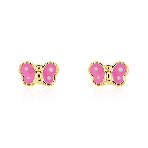 Boucles D'oreilles Puces Papillon Rose Or Jaune - Clous d'oreilles Enfant | Marc Orian