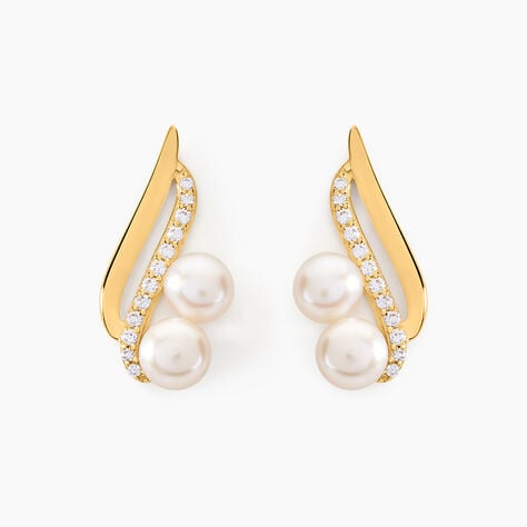 Boucles D'oreilles Puces Loeva Or Jaune Perle De Culture Et Oxyde - Puces Femme | Marc Orian