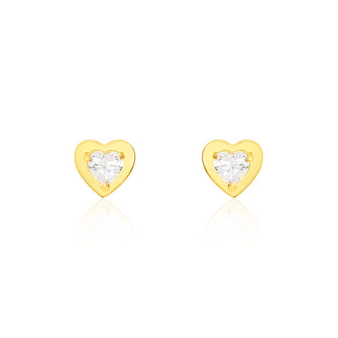 Boucles D'oreilles Puces Daria Coeur Plein Or Jaune Oxyde De Zirconium - Puces Femme | Marc Orian