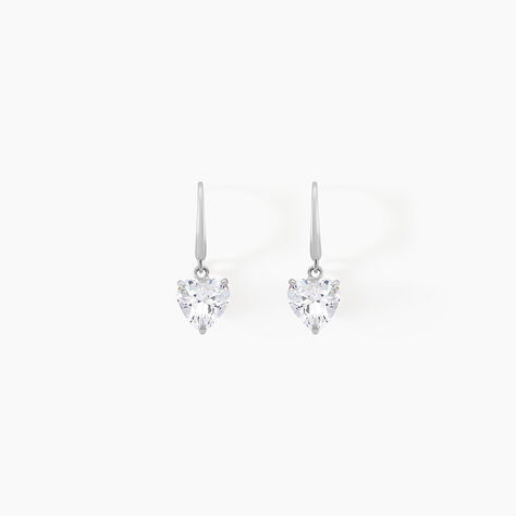 Boucles D'oreilles Pendantes Bo Coeur Pm Or Blanc Oxyde De Zirconium - Pendantes Femme | Marc Orian