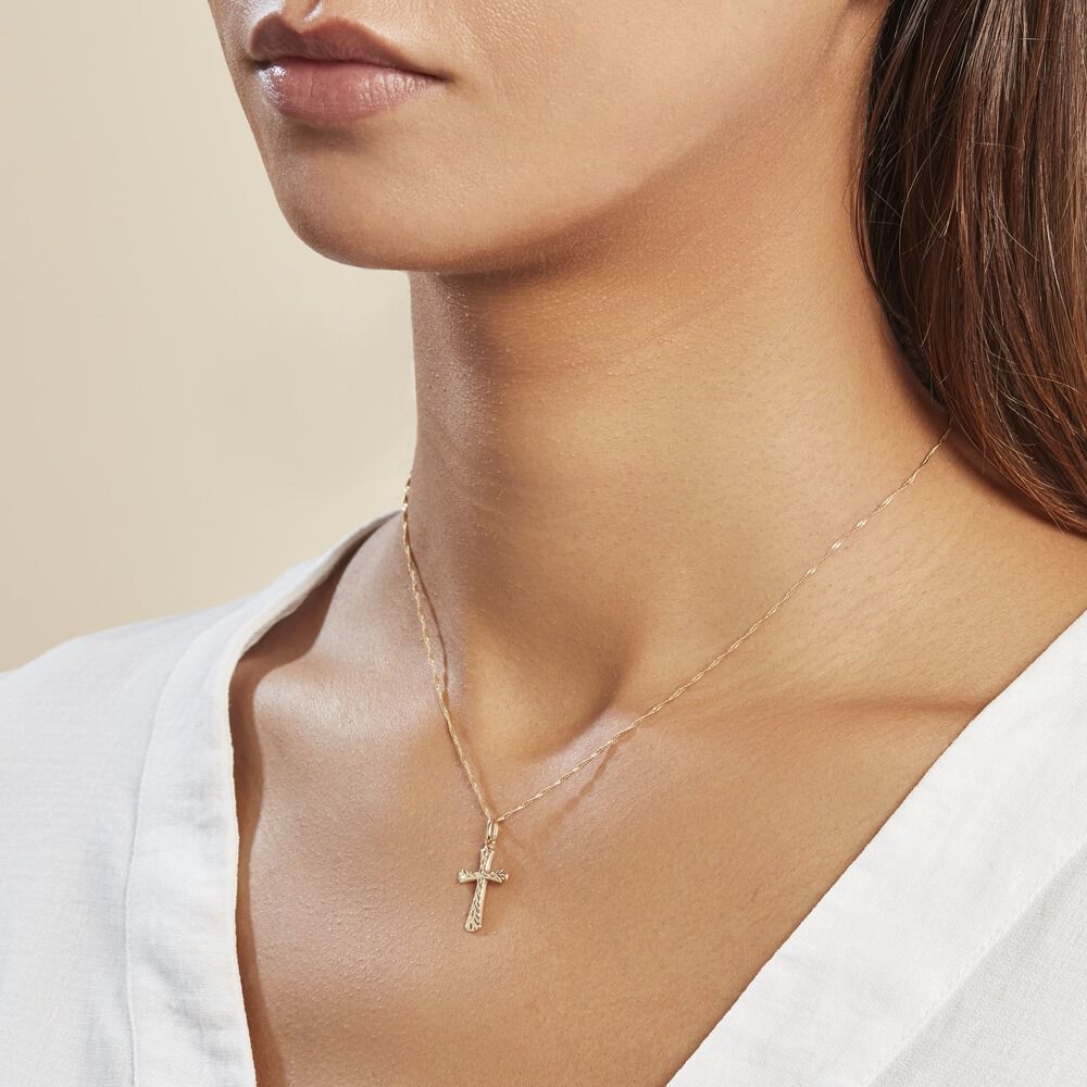 Pendentif Bathilde Croix Striee Or Jaune - Pendentifs Famille | Marc Orian