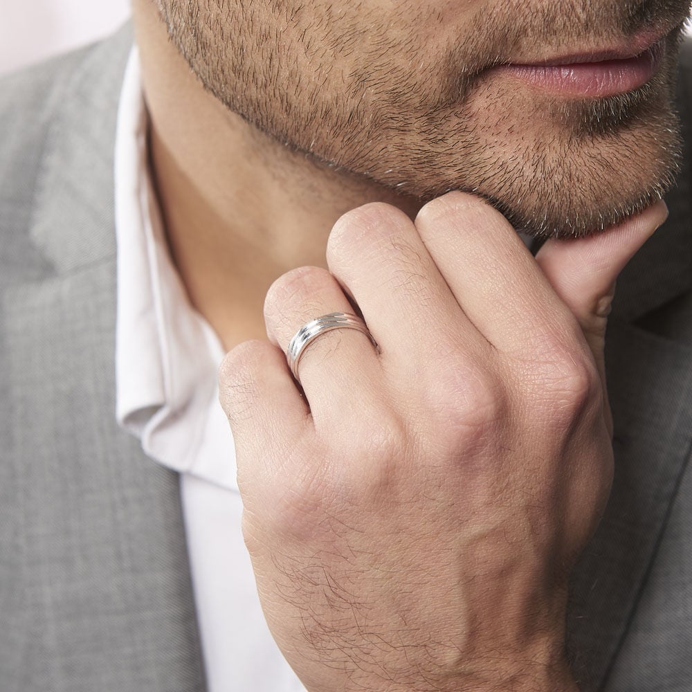 Alliance Naidy Ruban Plat Argent Blanc - Alliances personnalisées Homme | Marc Orian