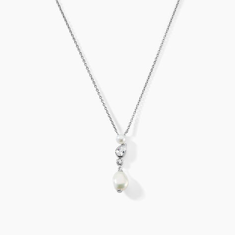 Collier Dua Argent Blanc Perle De Culture Oxyde De Zirconium - Colliers avec pierres Femme | Marc Orian
