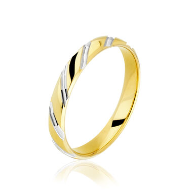 Alliance Strie Fantaisie Demi Jonc Classique Or Bicolore