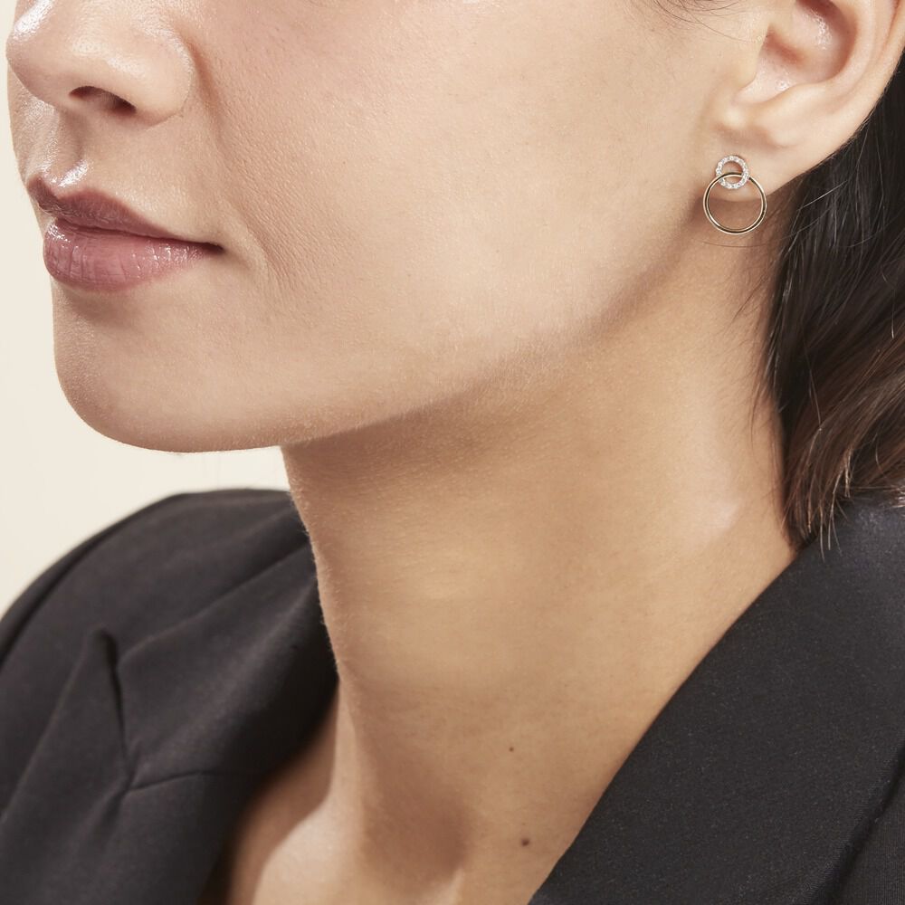 Boucles D'oreilles Or Jaune Achim Diamants - Puces Femme | Marc Orian
