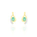 Boucles D'oreilles Puces Sagesse Or Jaune Emeraude Et Diamant