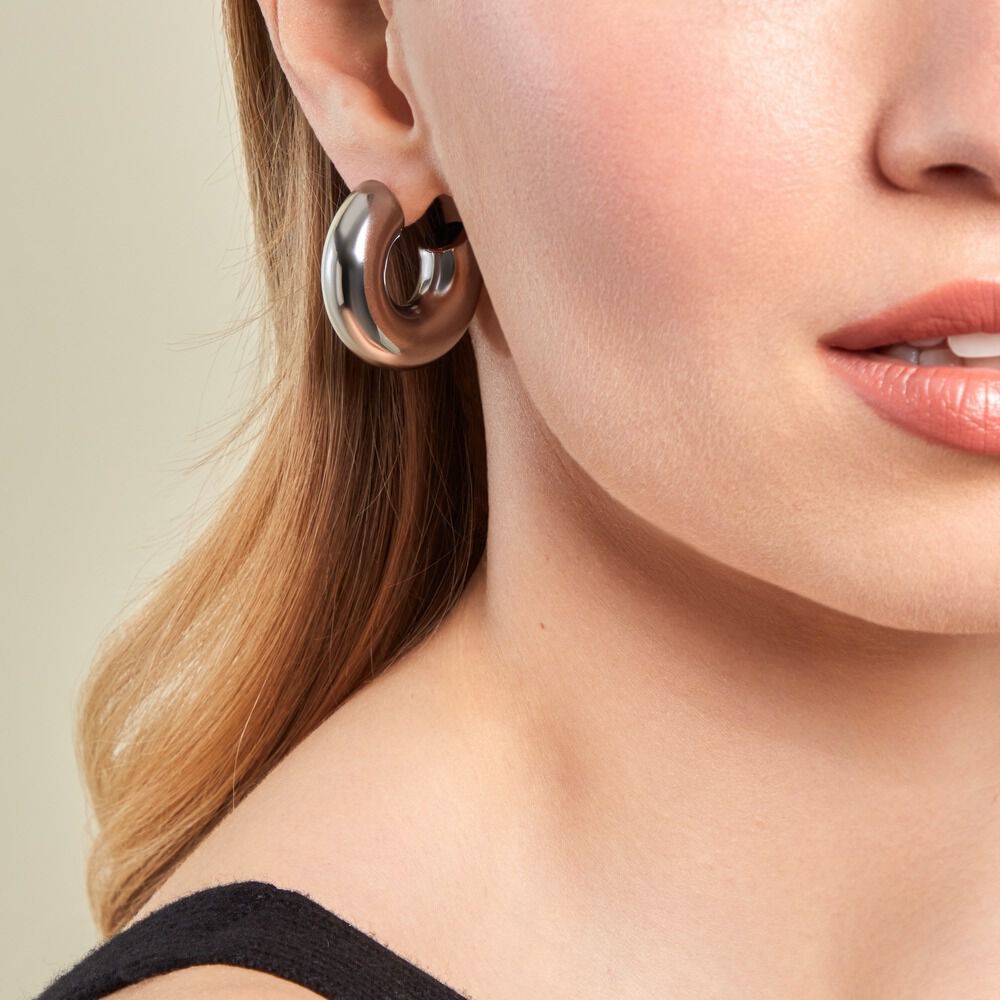 Créoles Letty Acier Blanc Sans Pierre - Créoles Femme | Marc Orian