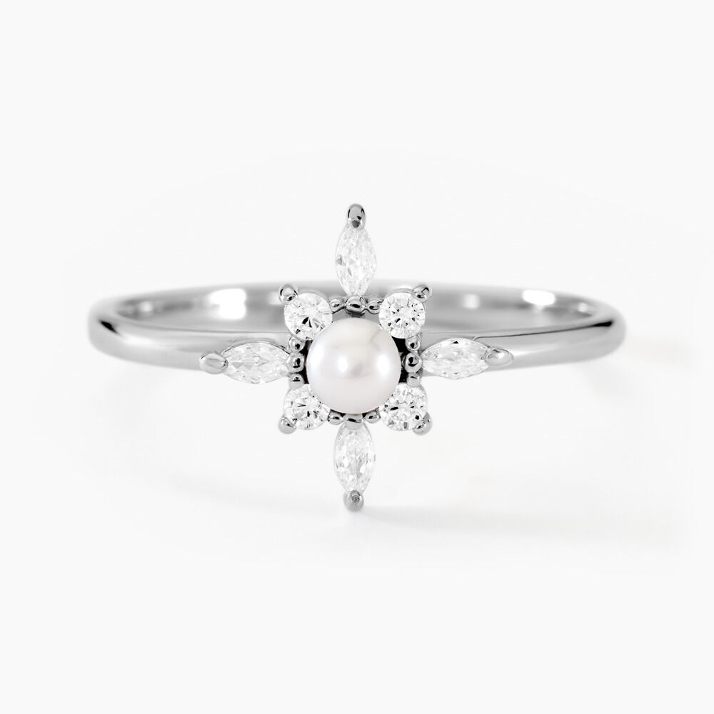 Bague Rhoda Argent Blanc Perle De Culture Oxyde De Zirconium - Bagues de promesse Femme | Marc Orian