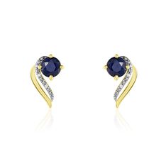 Boucles D'oreilles Puces Or Jaune Sherylan Saphir Diamants - Clous d'oreilles Femme | Marc Orian