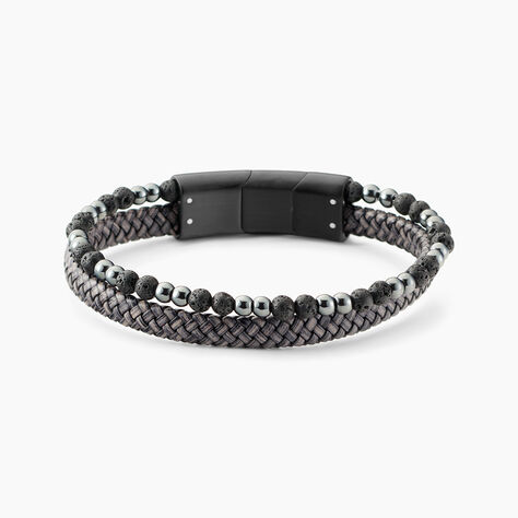 Bracelet Jourdan Cuir De Vache Gris H&eacute;matite Pierre De Lave - Bracelets cuir Homme | Marc Orian