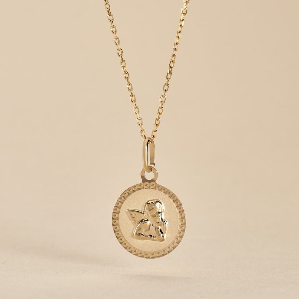 Pendentif Ange Rond Cisele Or Jaune - Médailles et médaillons Famille | Marc Orian