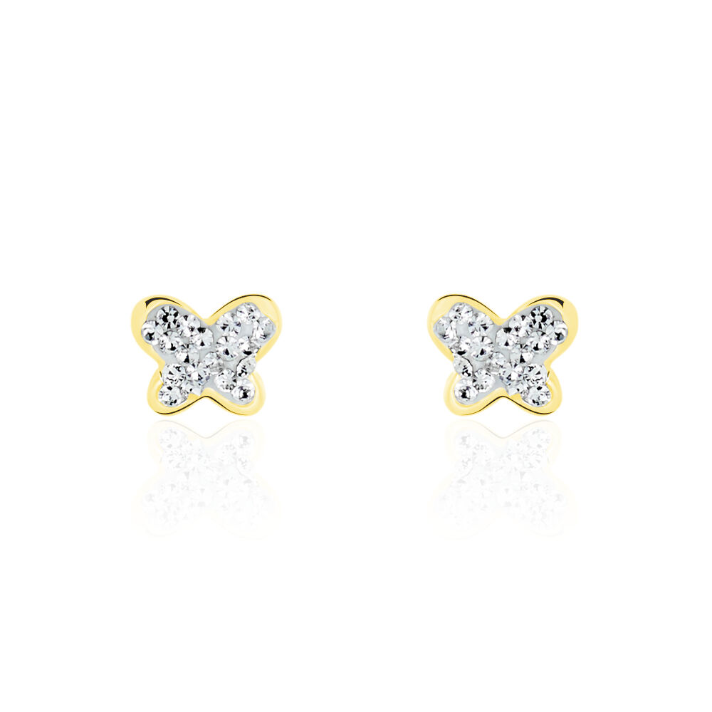 Boucles D'oreilles Puces Or Jaune Cercis Strass - Puces Famille | Marc Orian