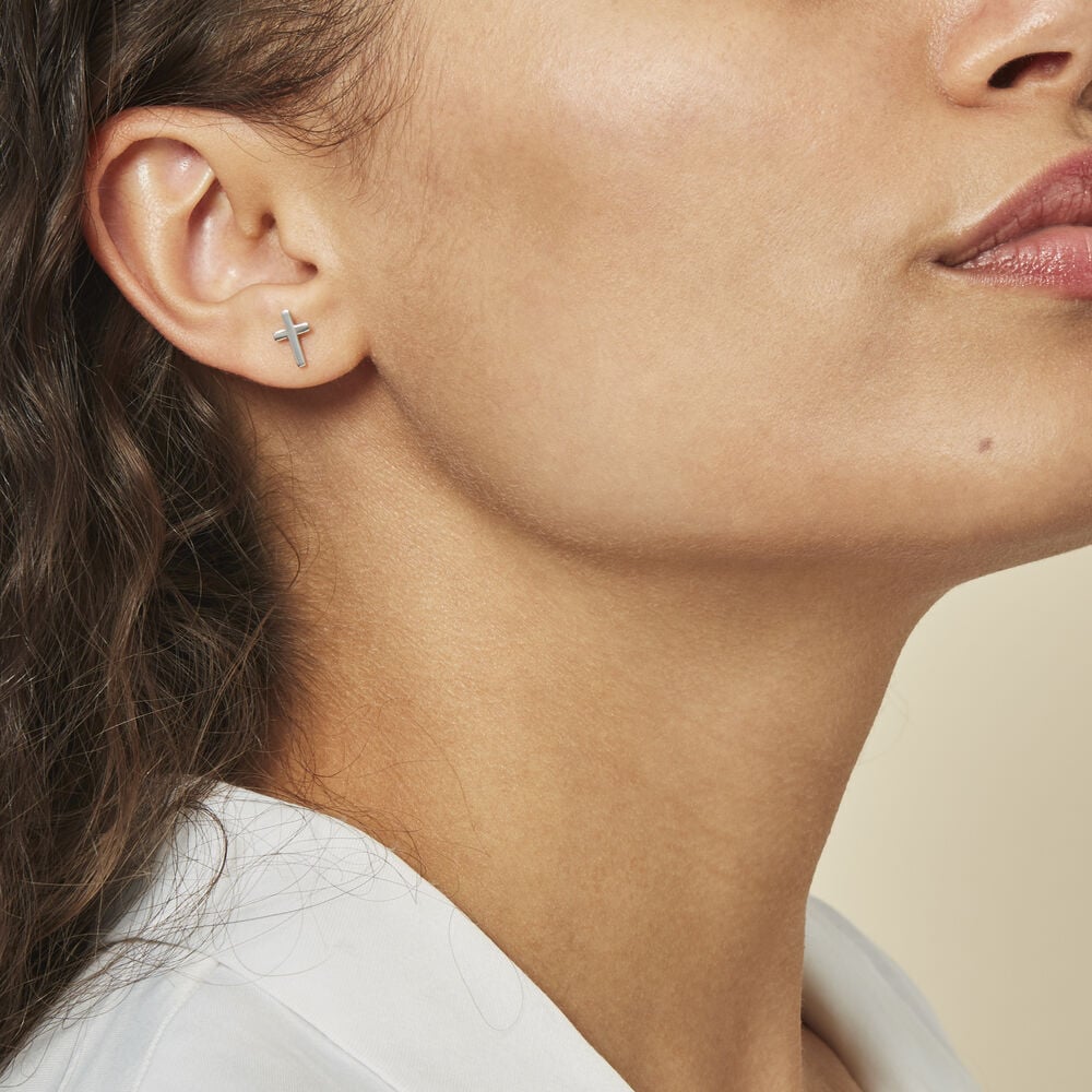 Boucles D'oreilles Puces Ashana Argent Blanc - Puces Femme | Marc Orian