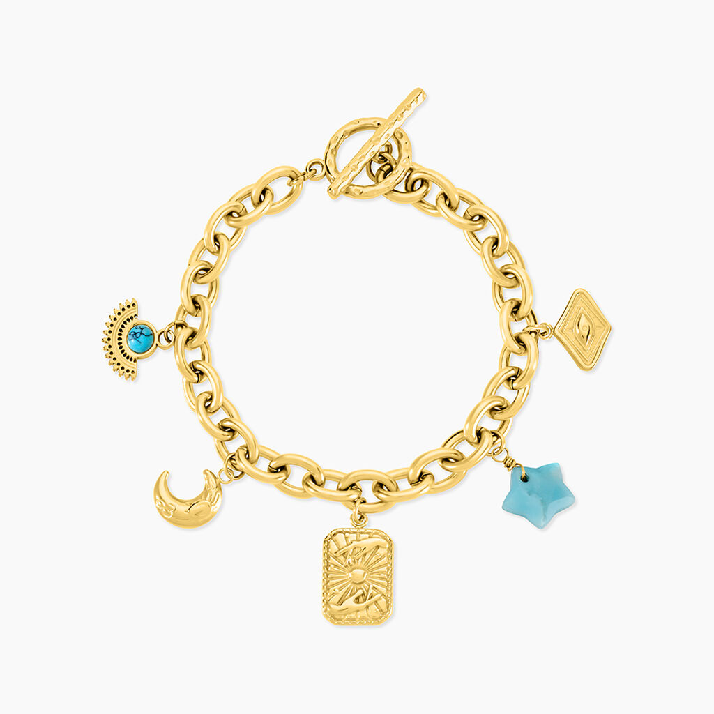 Bracelet Lerida Acier Jaune Amazonite Turquoise - Bracelets cha&icirc;nes Femme | Marc Orian