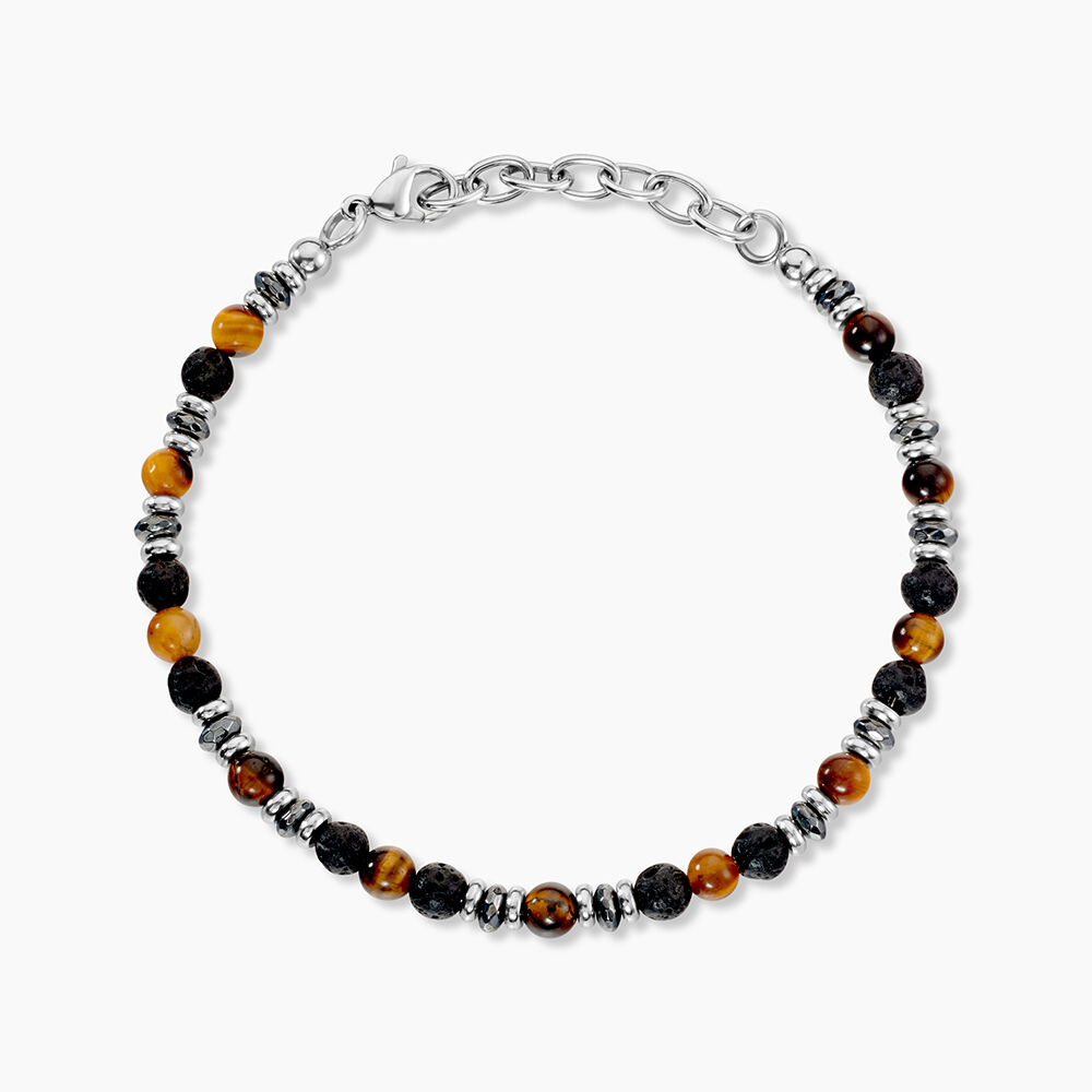 Bracelet Saul Acier Blanc Onyx Oeil De Tigre H&eacute;matite - Bracelets cha&icirc;nes Homme | Marc Orian