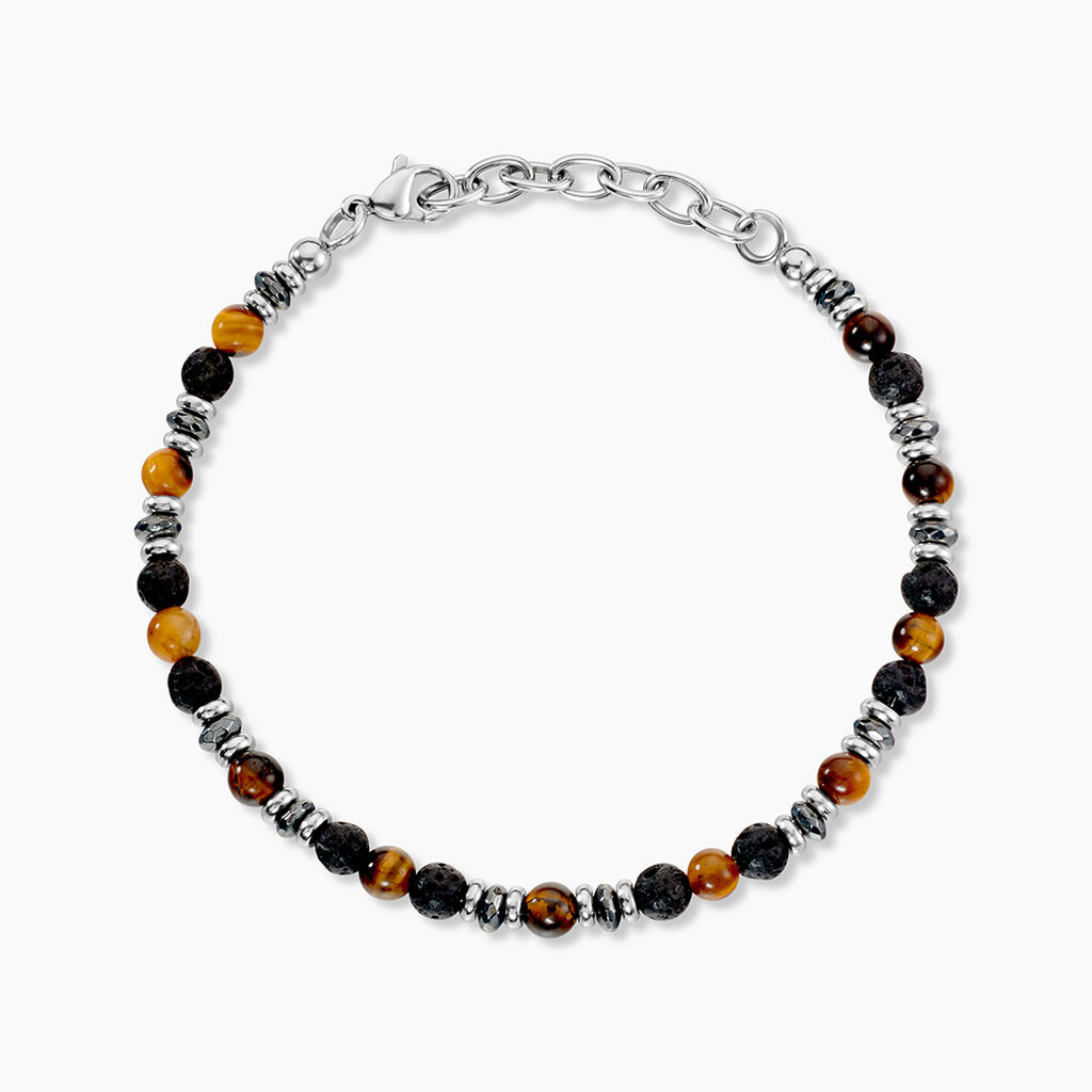 Bracelet Saul Acier Blanc Onyx Oeil De Tigre H&eacute;matite - Bracelets cha&icirc;nes Homme | Marc Orian