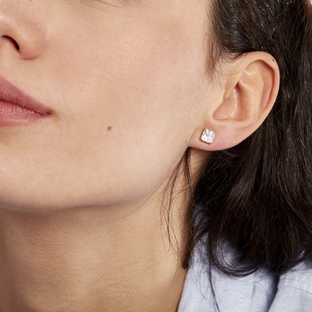 Boucles D'oreilles Puces Doreen Carre Or Jaune Oxyde De Zirconium - Puces Femme | Marc Orian