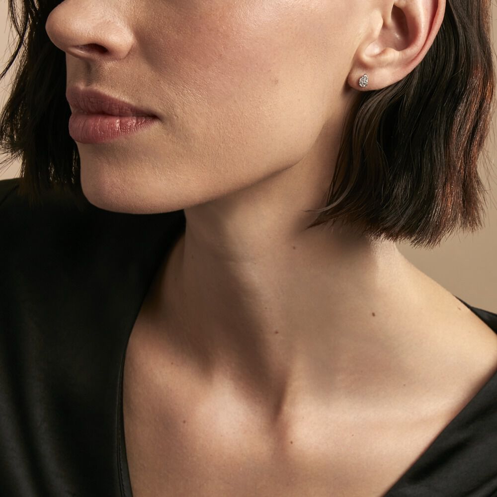 Boucles D'oreilles Puces Pear C Or Jaune Diamant - Puces Femme | Marc Orian