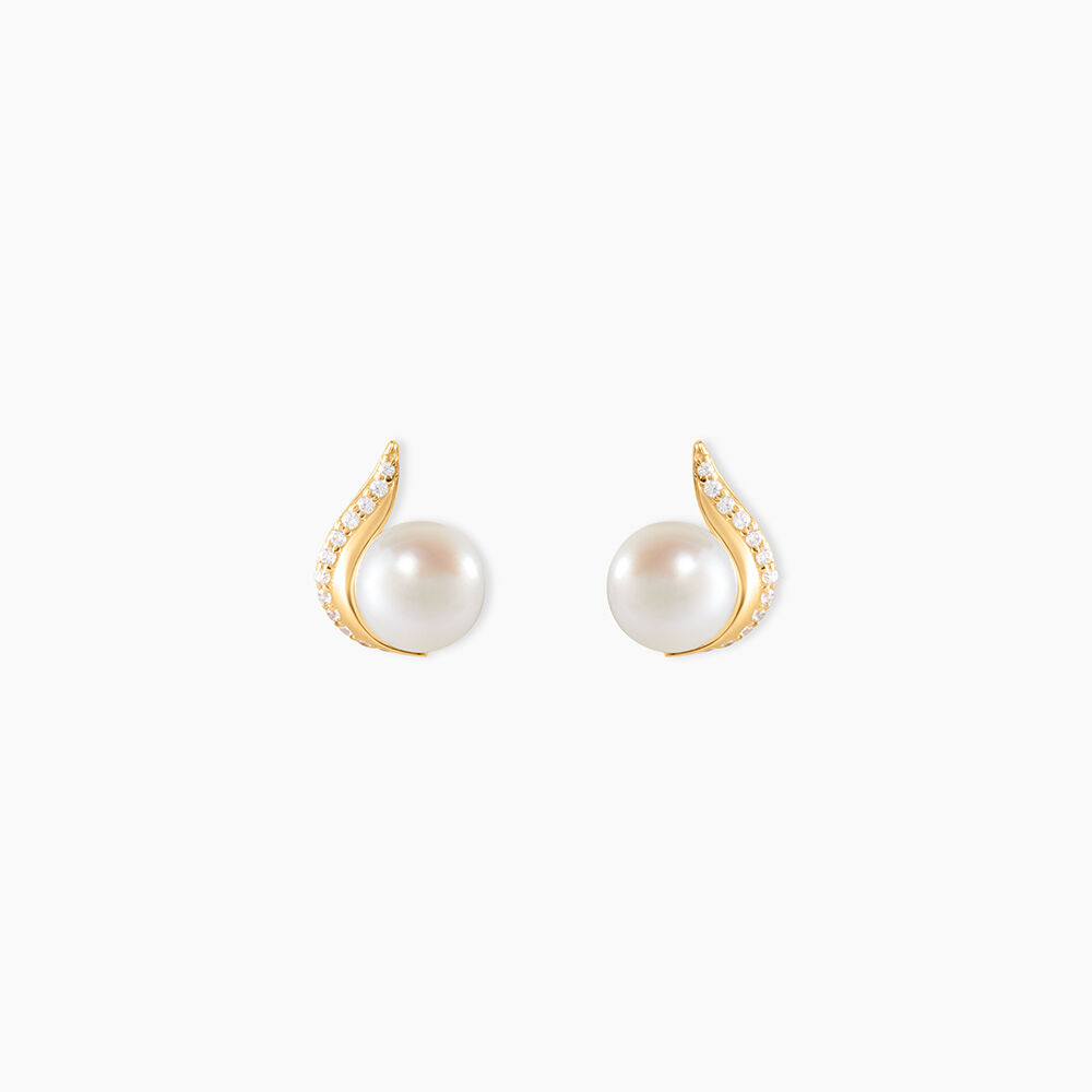 Boucles D'oreilles Puces Pearly Or Jaune Perle De Culture Et Oxyde - Boucles d'oreilles mariage Femme | Marc Orian