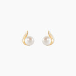 Boucles D'oreilles Puces Pearly Or Jaune Perle De Culture Et Oxyde - Boucles d'oreilles mariage Femme | Marc Orian