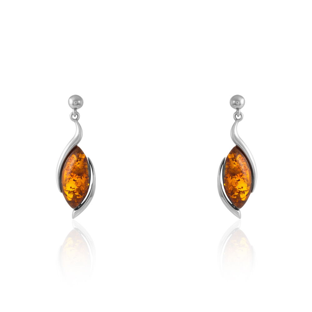 Boucles D'oreilles Pendantes Vyara Argent Blanc Ambre - Pendantes Femme | Marc Orian