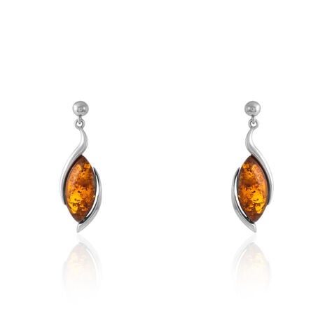 Boucles D'oreilles Pendantes Vyara Argent Blanc Ambre - Pendantes Femme | Marc Orian