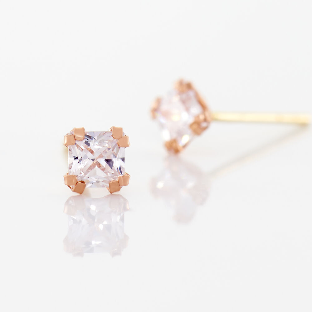 Boucles D'oreilles Puces Doreen Carre Or Rose Oxyde De Zirconium - Puces Femme | Marc Orian