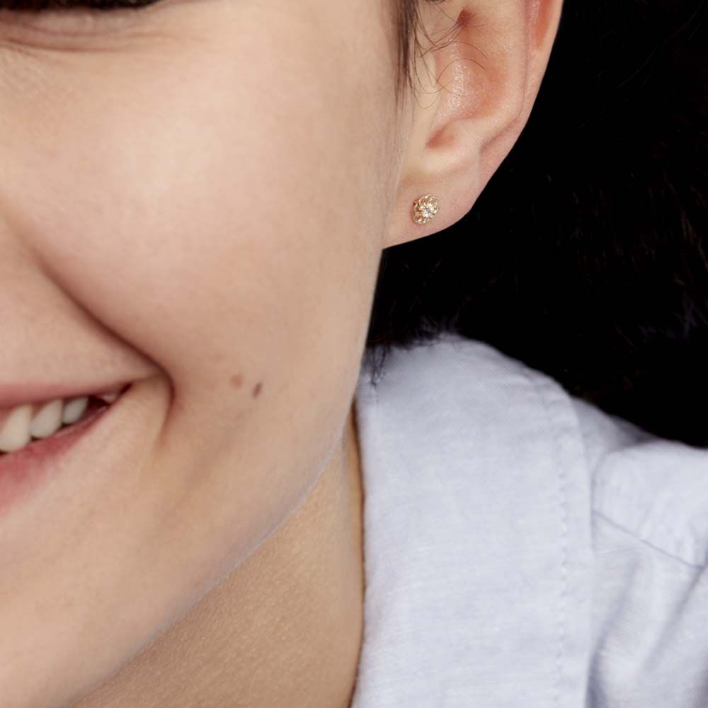 Boucles D'oreilles Puces Eleanor Fleur Or Jaune Oxyde De Zirconium - Puces Famille | Marc Orian