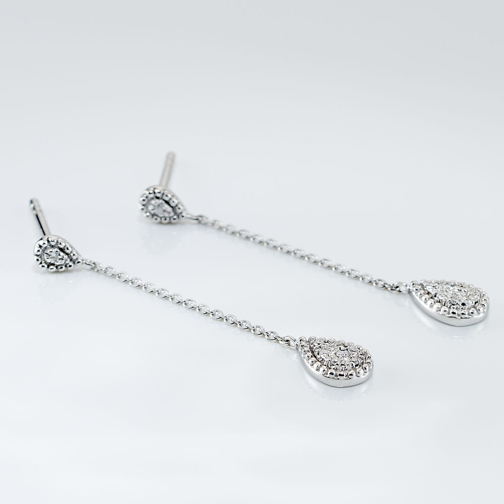 Boucles D'oreilles Pendantes Mariona Or Blanc Diamant -  Femme | Marc Orian