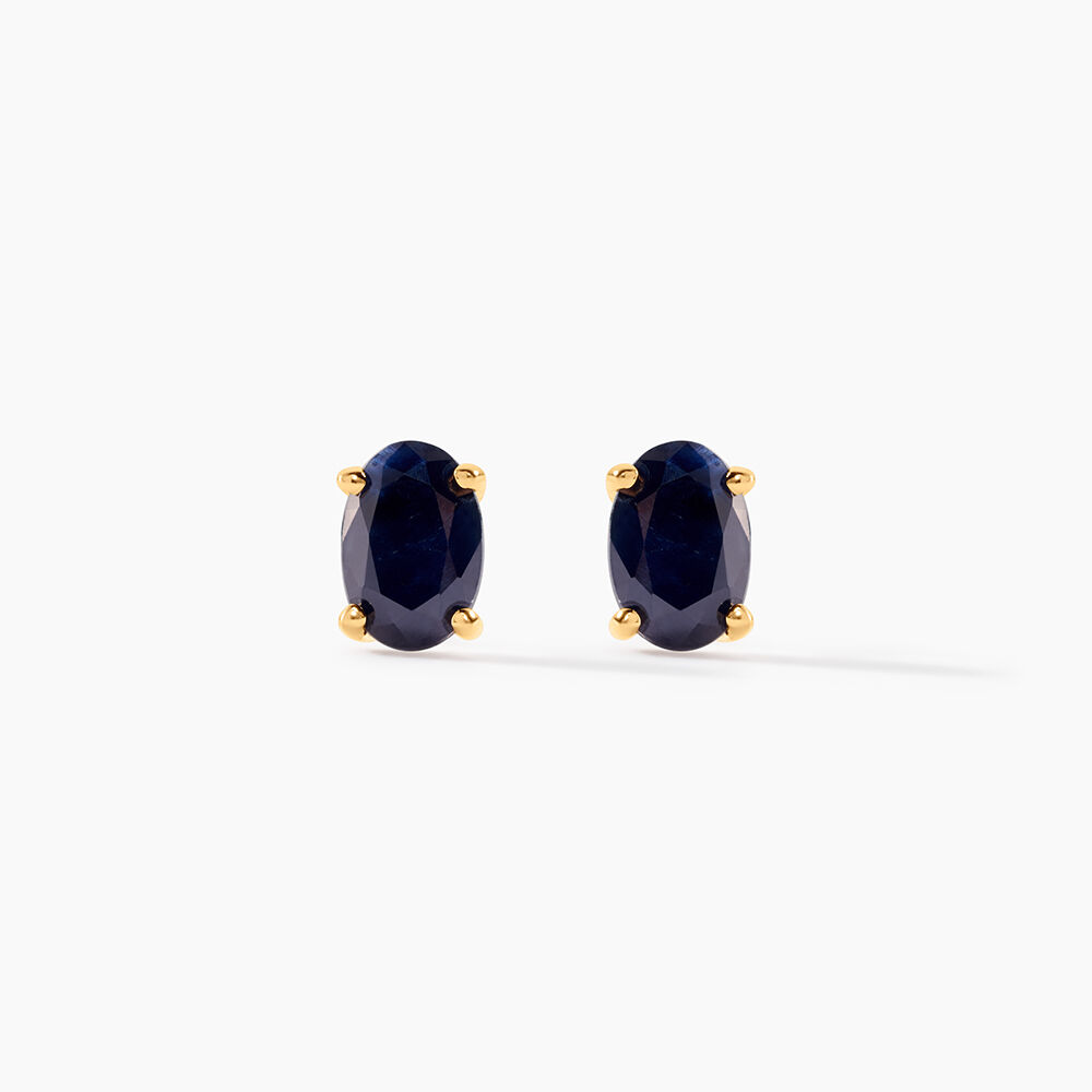Boucles D'oreilles Puces Or Jaune Ovale Saphir - Boucles d'oreilles mariage Femme | Marc Orian