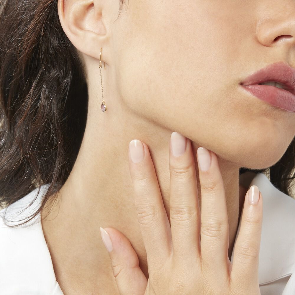 Boucles D'oreilles Pendantes Arenale Or Jaune Amethyste - Pendantes Femme | Marc Orian
