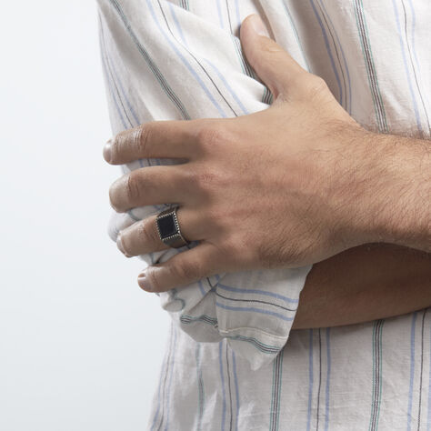 Bague Chevalière Acier Vieillit Haris Agate - Bague fantaisie Homme | Marc Orian