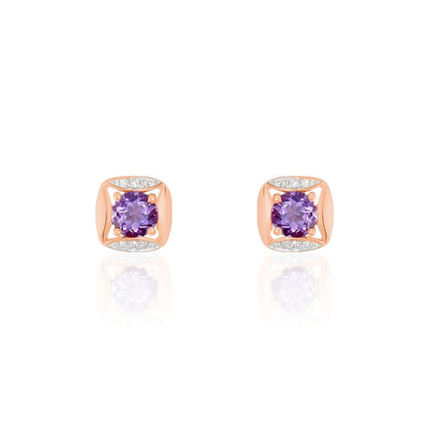 Boucles D'oreilles Puces Anaelle Or Rose Amethyste Et Diamant - Clous d'oreilles Femme | Marc Orian