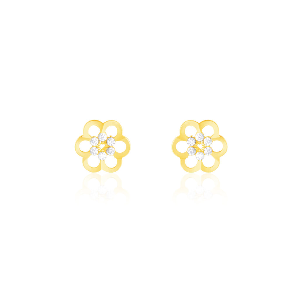Boucles D'oreilles Puces Philine Fleur Or Jaune Oxyde De Zirconium - Puces Femme | Marc Orian