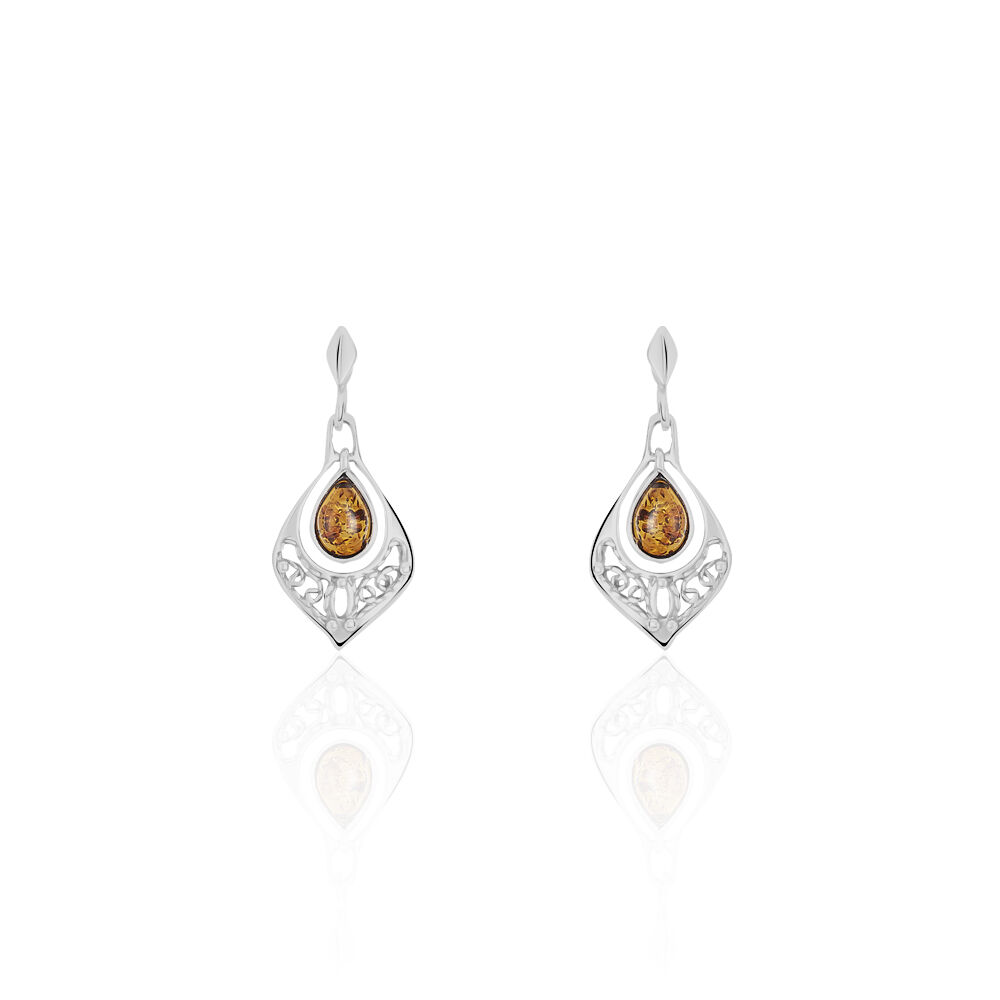 Boucles D'oreilles Pendantes Doralyn Argent Blanc Ambre - Pendantes Femme | Marc Orian
