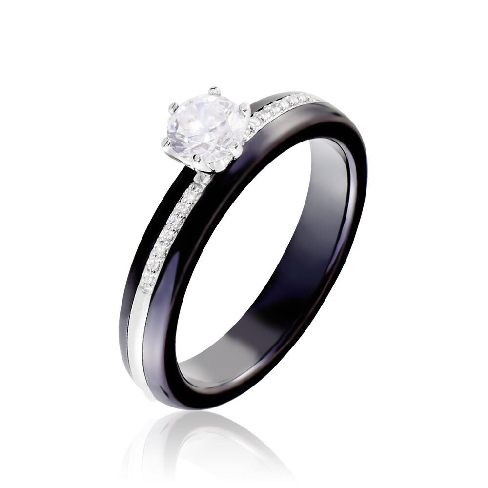 Bague Solitaire Ceramik Design Argent  Oxyde De Zirconium Et Céramique - Bagues de promesse Femme | Marc Orian