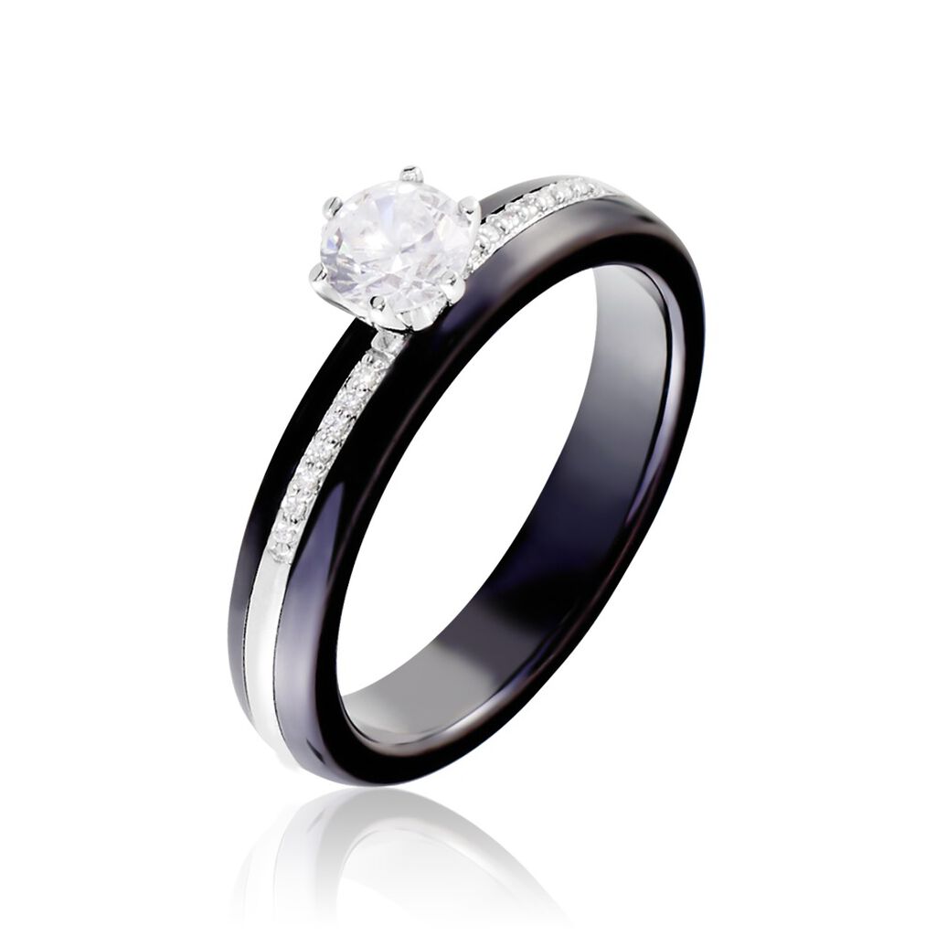 Bague Solitaire Ceramik Design Argent  Oxyde De Zirconium Et Céramique - Bagues de promesse Femme | Marc Orian
