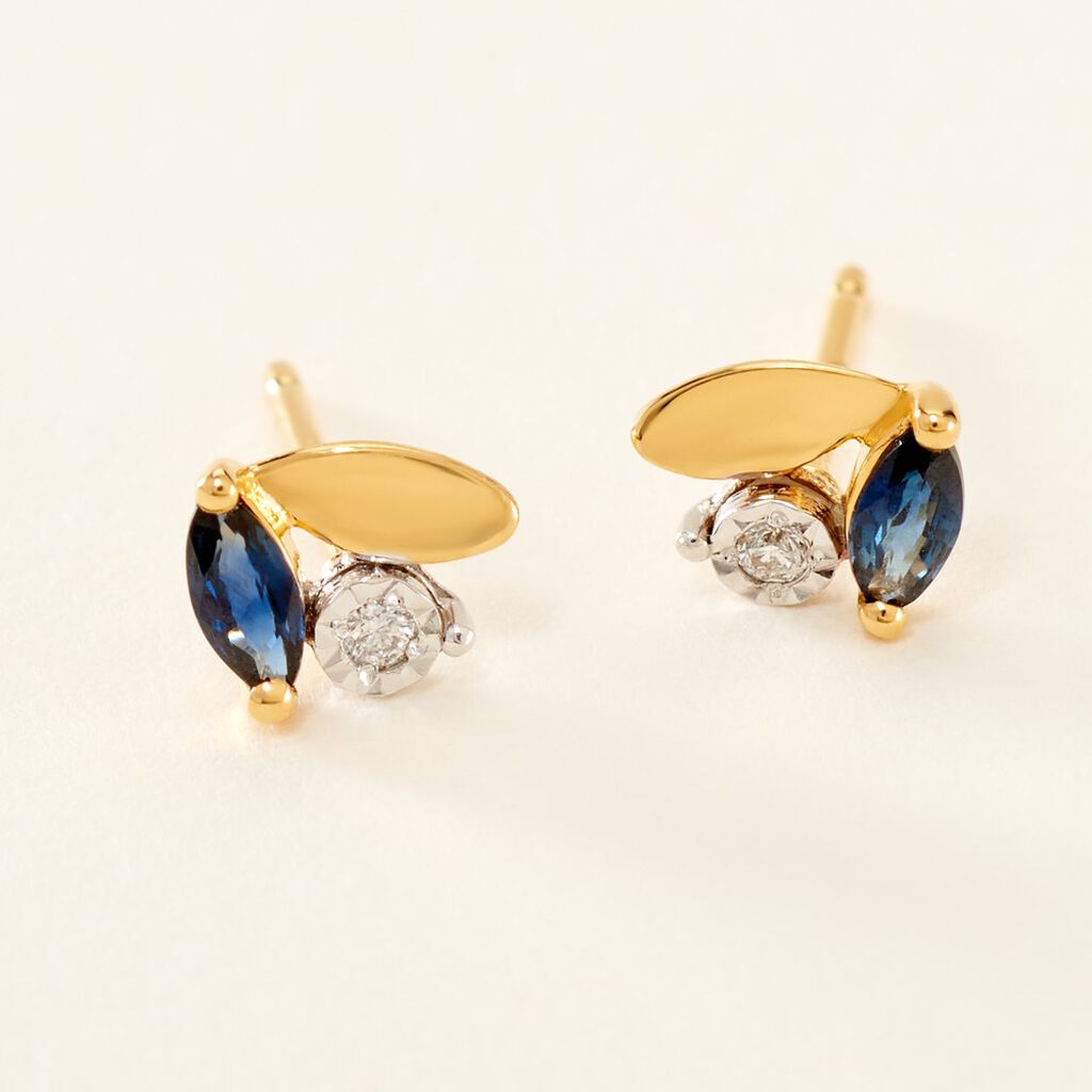Boucles D'oreilles Puces Tameka Or Bicolore Saphir Diamant - Boucles d'oreilles pierres précieuses Femme | Marc Orian