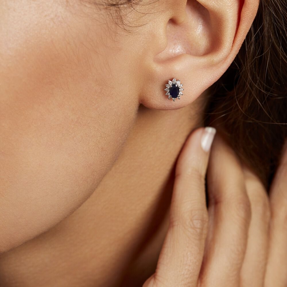 Boucles D'oreilles Puces Vladimir Or Blanc Saphir Diamant -  Femme | Marc Orian