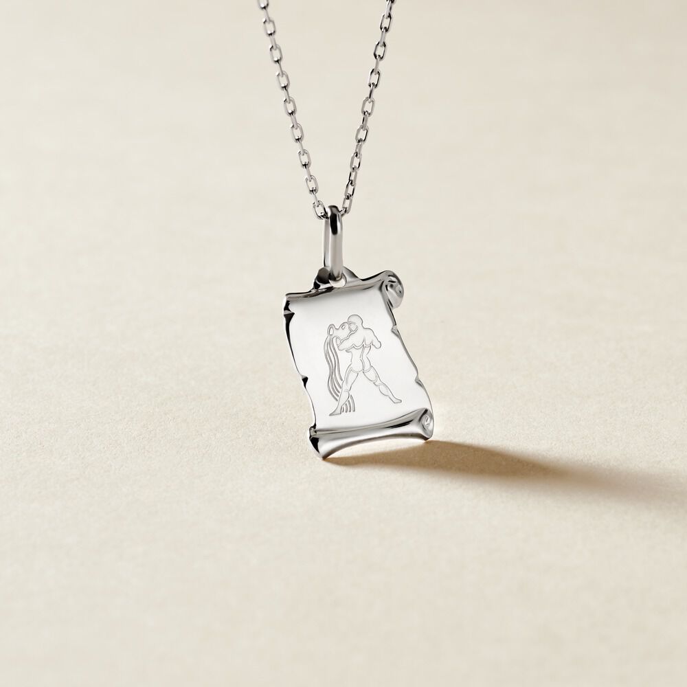 Pendentif Zodiaque Parchemin Argent Blanc - Bijoux personnalis&eacute;s Famille | Marc Orian