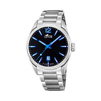cadran argenté fond bleu bracelet acier argenté