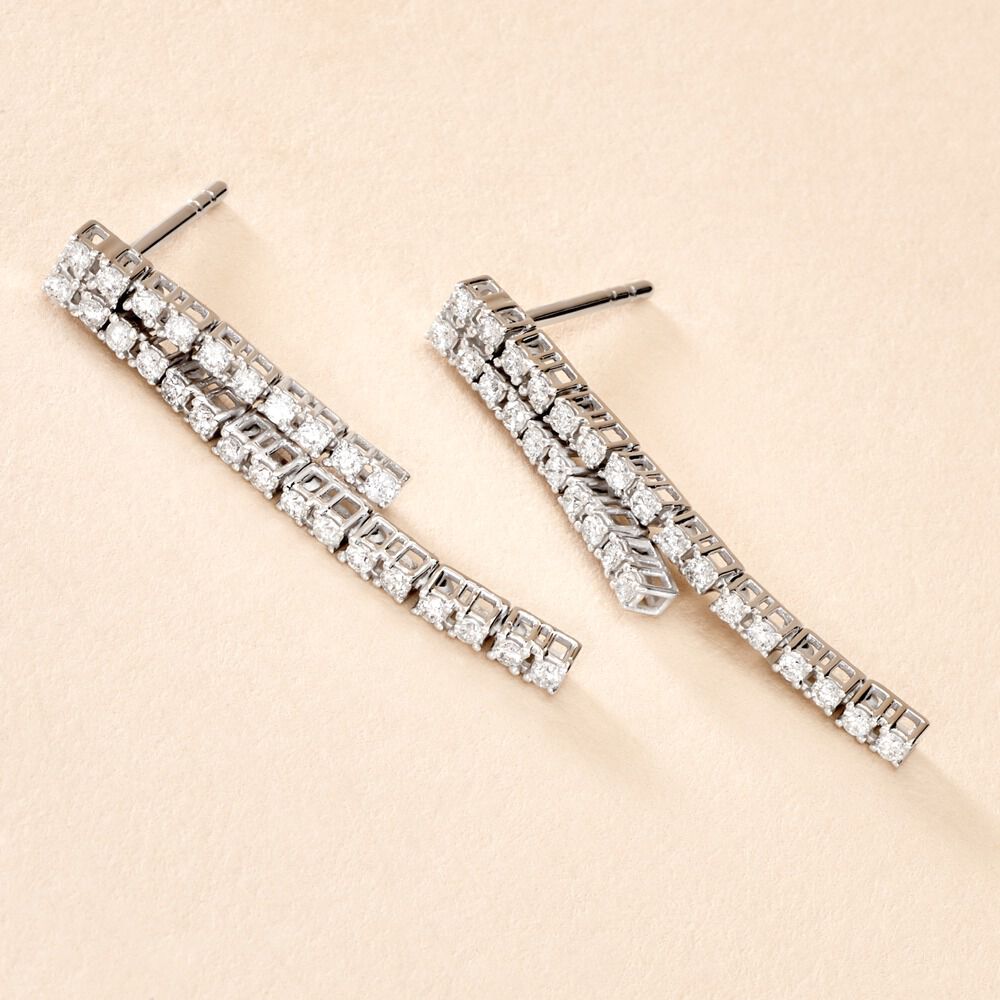 Boucles D'oreilles Pendantes River Or Blanc Diamant -  Femme | Marc Orian
