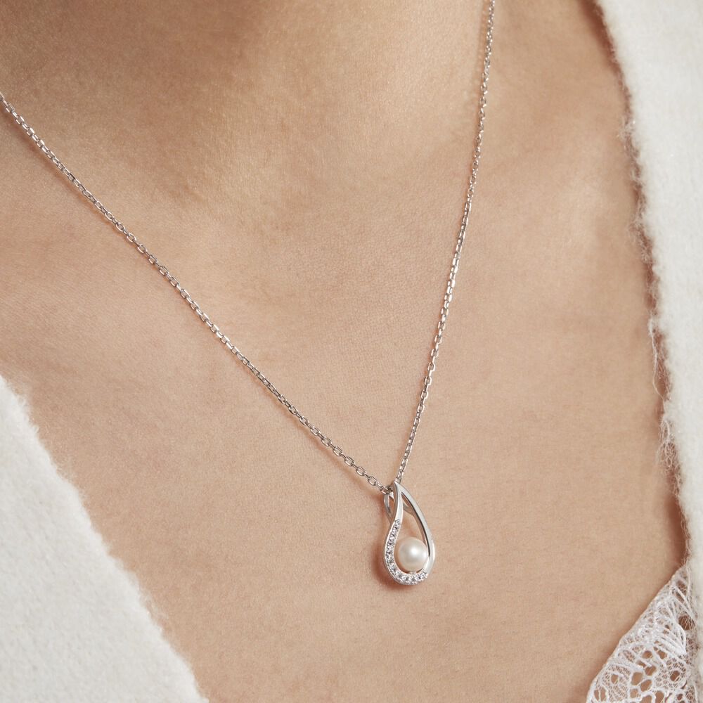 Collier Akiko Argent Blanc Perle De Culture Et Oxyde De Zirconium - Colliers avec pierres Femme | Marc Orian