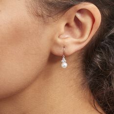 Boucles D'oreilles Pendantes Taissia Or Blanc Perle Culture Et Oxyde - Boucles d'oreilles Pendantes Femme | Marc Orian
