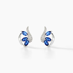 Boucles D'oreilles Puces Petale Or Blanc Saphir Et Diamant - Clous d'oreilles Femme | Marc Orian
